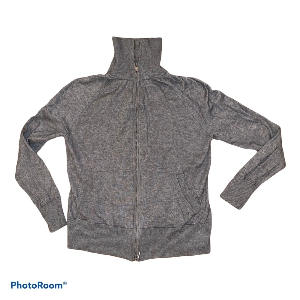 Lafayette 148 New York Gray Cashmere Blend Full Zip Sweater Jacket size Medium